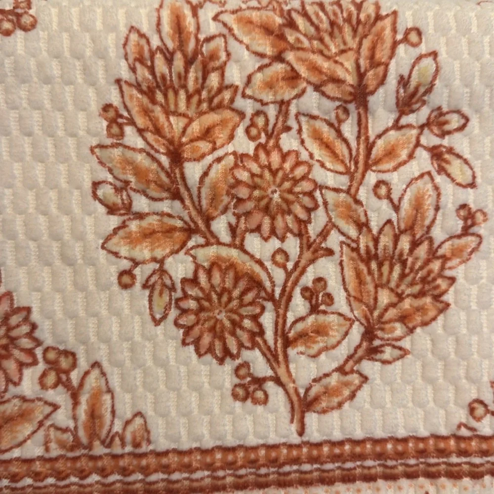 2pc CARO HOME 100% Cotton Printed Velour Bath Towel Set - Coral/Rust/Cream